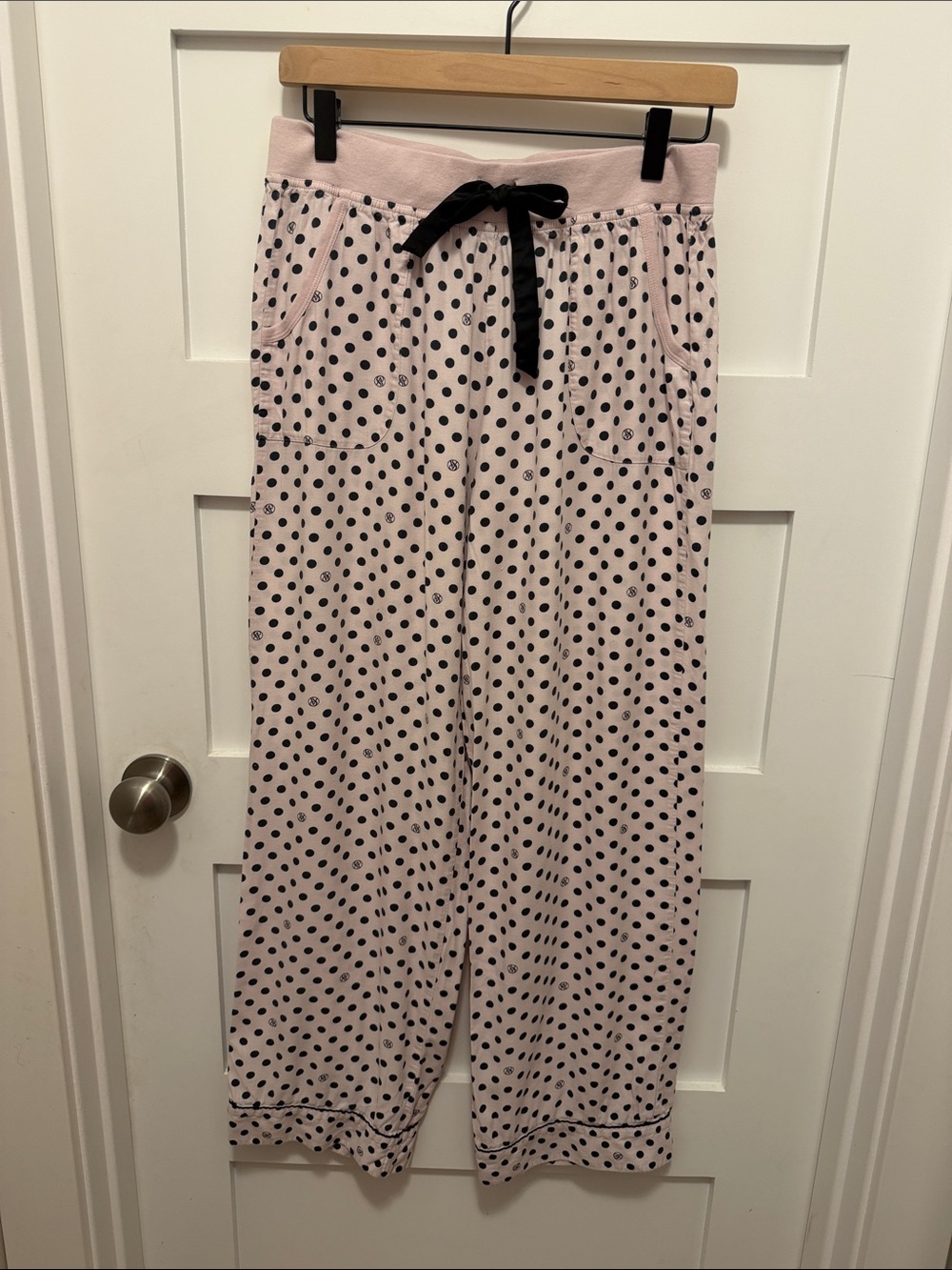 Victoria's Secret Pink Polka Dot Wide-Leg Pajama Pants with Black Accents